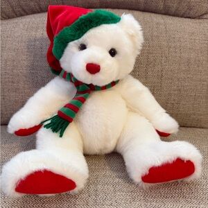 Ty White and Red Holiday Bear with Green Accents